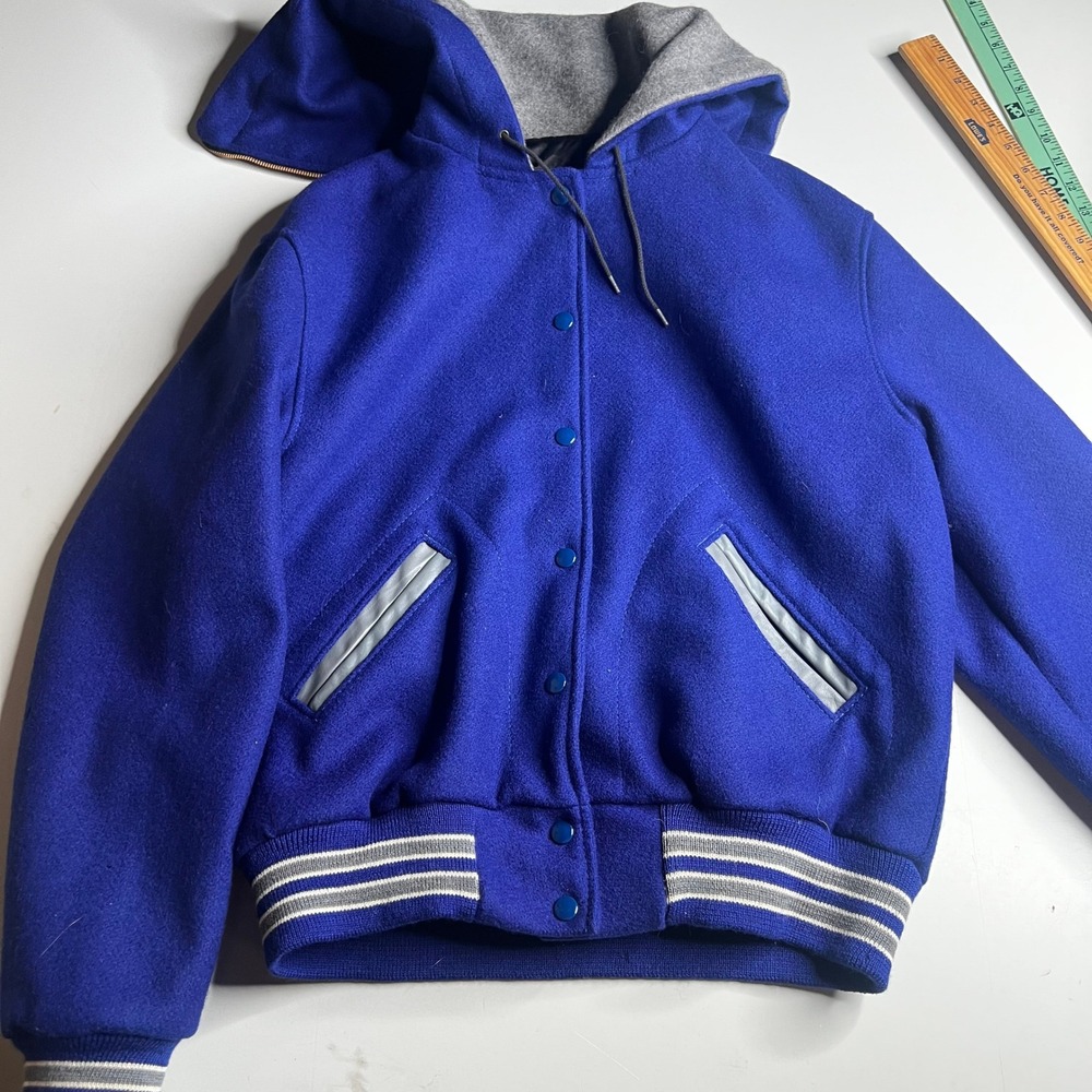 Vintage Dehen Varsity Jacket Blue Wool Zip Hood Generals Portland Mens L